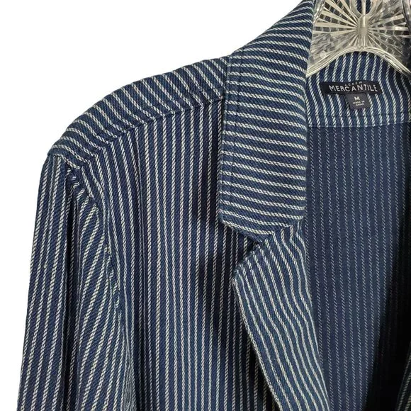 J Crew Mercantile Womens Size M Jacket Blazer Cotton Pockets Casual Striped Blue - Picture 4 of 8